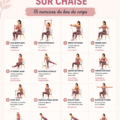 Femme pratiquant des exercices assis avec un élastique sur chaise.