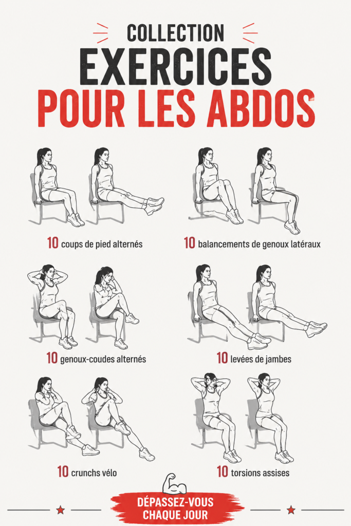Collection d'exercices faciles pour tonifier les abdos, montrant des femmes en action.