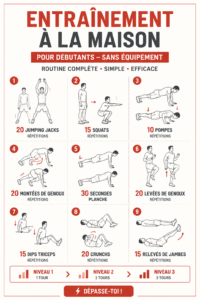 Femme faisant des exercices de fitness dans son salon, sans équipement.