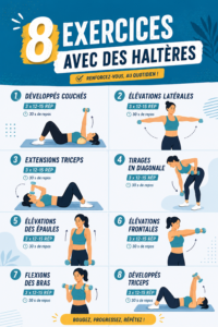 Femme utilisant des haltères pour s'entraîner à la maison