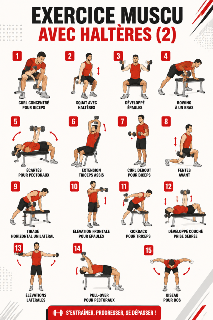 Femme utilisant des haltères pour un exercice de musculation