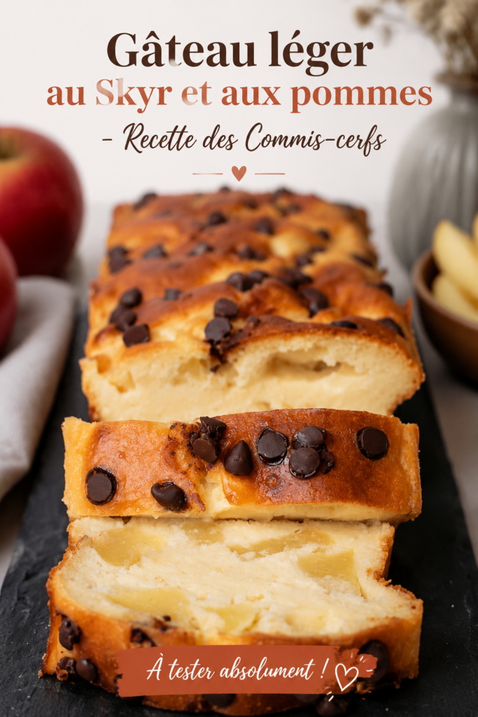Un beau gâteau léger au Skyr et aux pommes sur une table