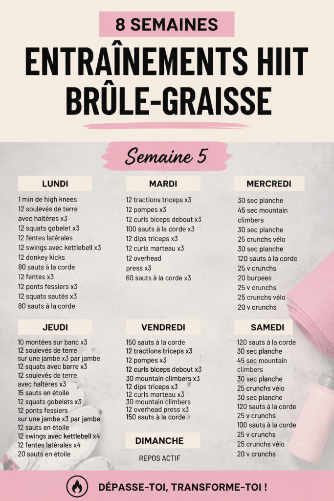 Une femme faisant une séance de HIIT à la maison, en pleine forme et motivée.