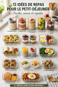 Un assortiment de petits déjeuners sains prêts à être dégustés, comprenant des smoothies et des bowls colorés.