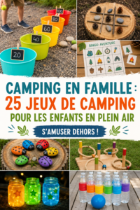 Un groupe d'enfants jouant à des jeux en plein air lors d'un camping familial.