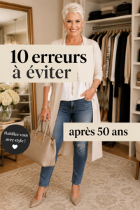 Femme de plus de 50 ans portant une tenue élégante et adaptée à son style personnel.