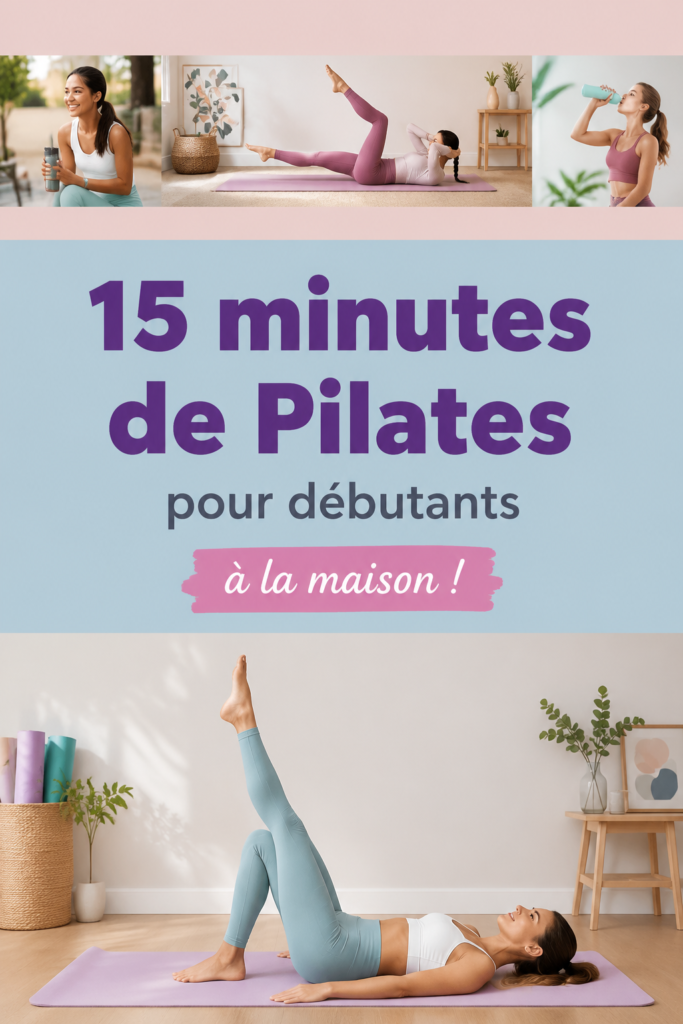 Une femme faisant des exercices de Pilates dans son salon, illustrant une séance de 15 minutes.