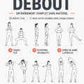 Femme pratiquant des exercices de Pilates debout dans un environnement cosy.