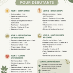 Plan d'entraînement pour débutants sur un fond chaleureux avec des équipements de sport