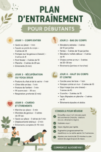 Plan d'entraînement pour débutants sur un fond chaleureux avec des équipements de sport