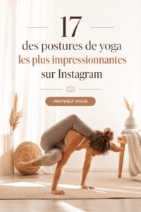 Femme pratiquant une pose de yoga impressionnante sur un fond naturel.
