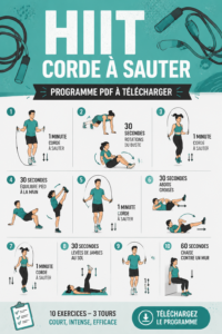 Femme en train de réaliser un entraînement HIIT avec corde à sauter.