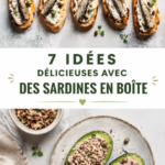 Des sardines en boîte présentées avec des légumes et des herbes fraîches.
