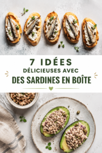 Des sardines en boîte présentées avec des légumes et des herbes fraîches.