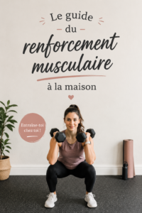 Femme s'entraînant à la maison, réalisant des exercices de renforcement musculaire.