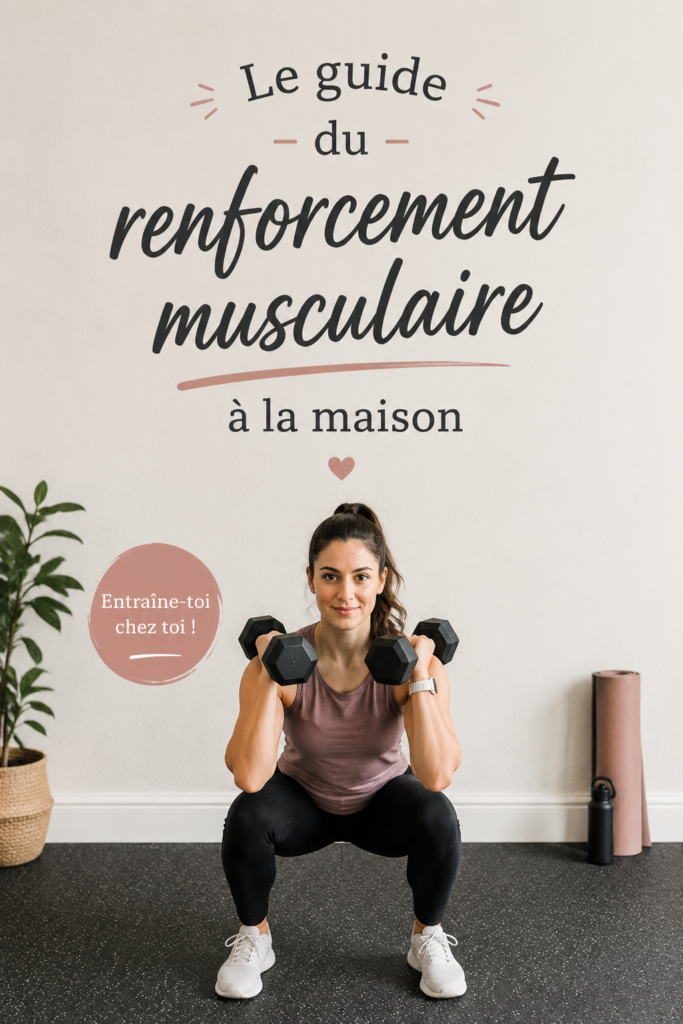 Femme s'entraînant à la maison, réalisant des exercices de renforcement musculaire.