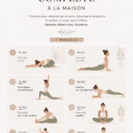 Femme pratiquant des exercices de détente dans son salon, ambiance apaisante.