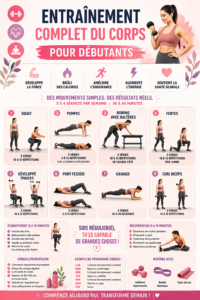 Une femme s'entraîne à la maison avec des exercices pour tout le corps.