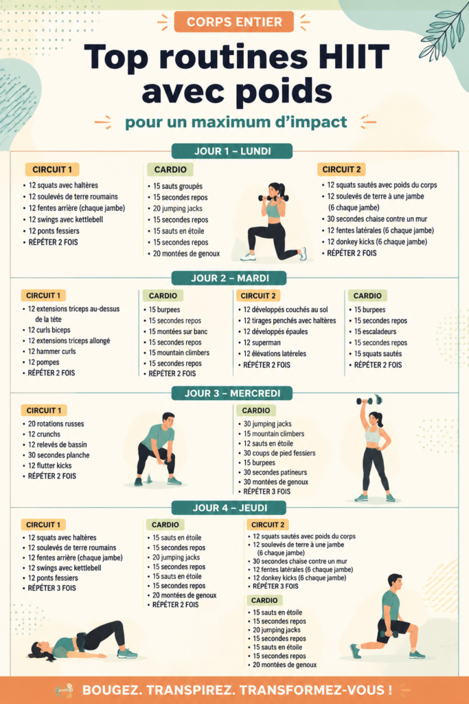 Femme effectuant un entraînement HIIT avec poids à l'extérieur.
