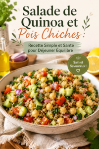 Salade colorée de quinoa et pois chiches, riche en légumes frais.