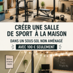Salle de sport à domicile aménagée dans un sous-sol fonctionnel et accueillant.