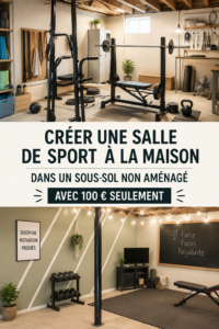 Salle de sport à domicile aménagée dans un sous-sol fonctionnel et accueillant.