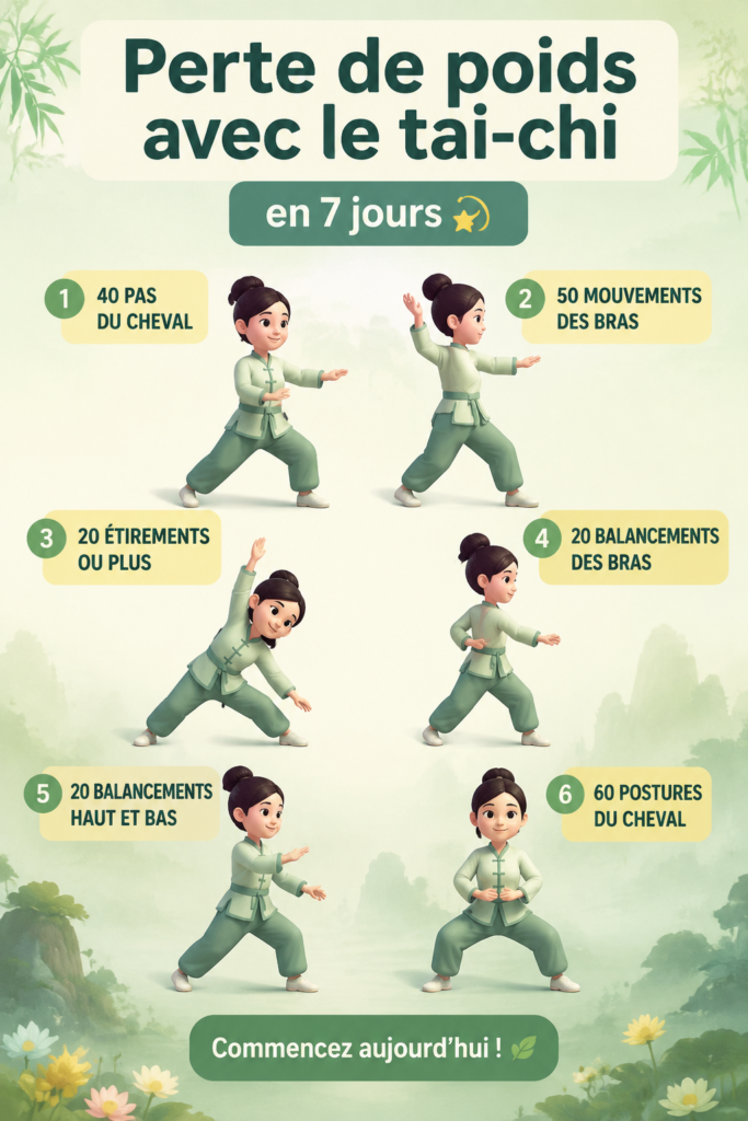 Femme pratiquant le Tai Chi à l'extérieur pour la perte de poids et le bien-être.