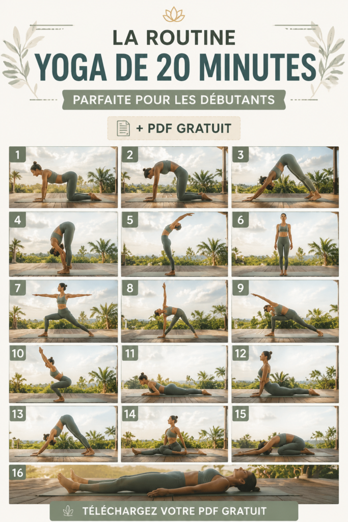 Femme pratiquant le yoga dans un environnement calme, illustrant une routine de 20 minutes pour débutants.
