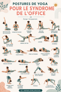 Femme pratiquant des poses de yoga au bureau pour soulager les tensions