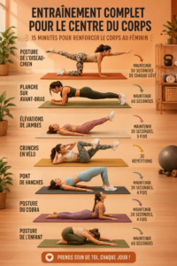 Femme à domicile réalisant des exercices de renforcement abdominal en 15 minutes
