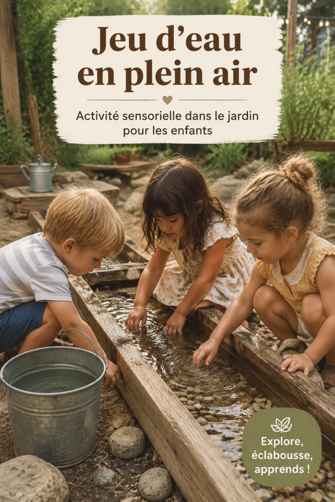 Des enfants s'amusent avec des jeux d'eau dans le jardin pendant une journée ensoleillée.