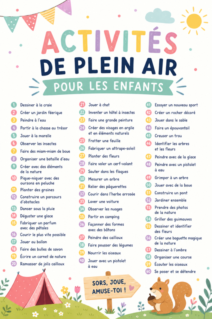Des enfants s'amusant en plein air avec des jeux variés.
