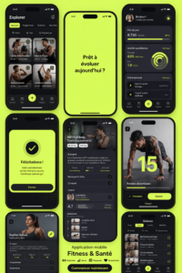 Femme utilisant une application de fitness sur son smartphone tout en faisant de l'exercice