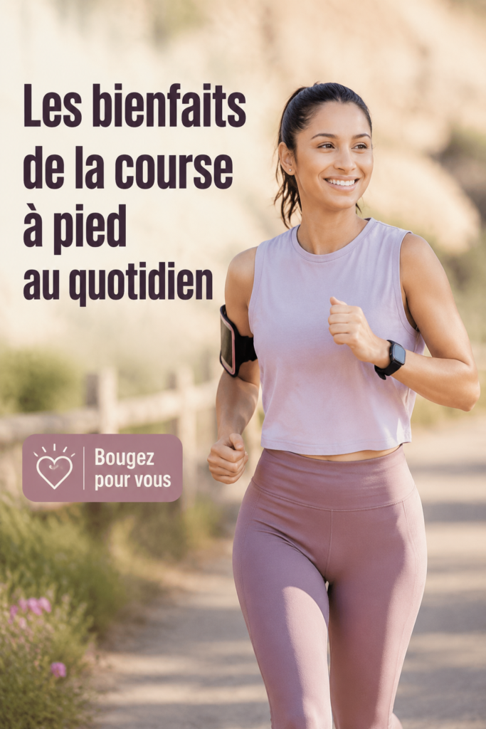 Femme courant dans un parc, respirant la fraîcheur du matin, illustrant les bienfaits de la course quotidienne.