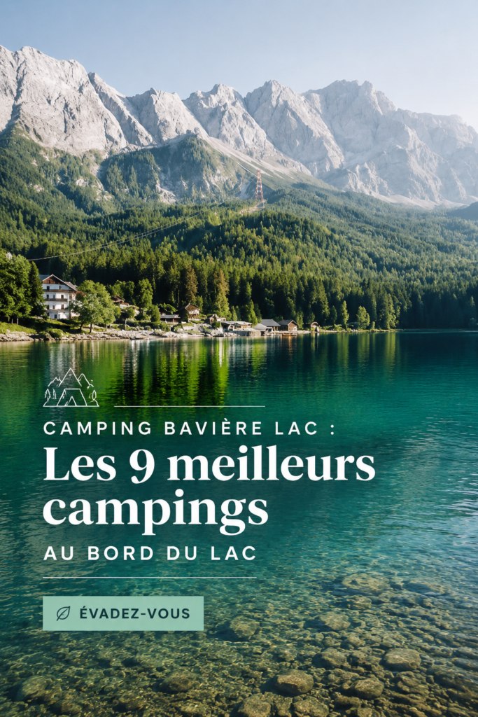 Vue panoramique d'un beau lac en Bavière avec des campeurs autour.