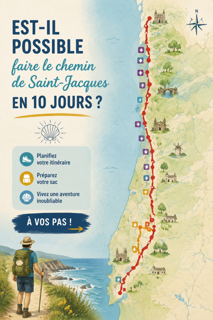 Femme marchant sur le chemin de Santiago, prête pour une aventure