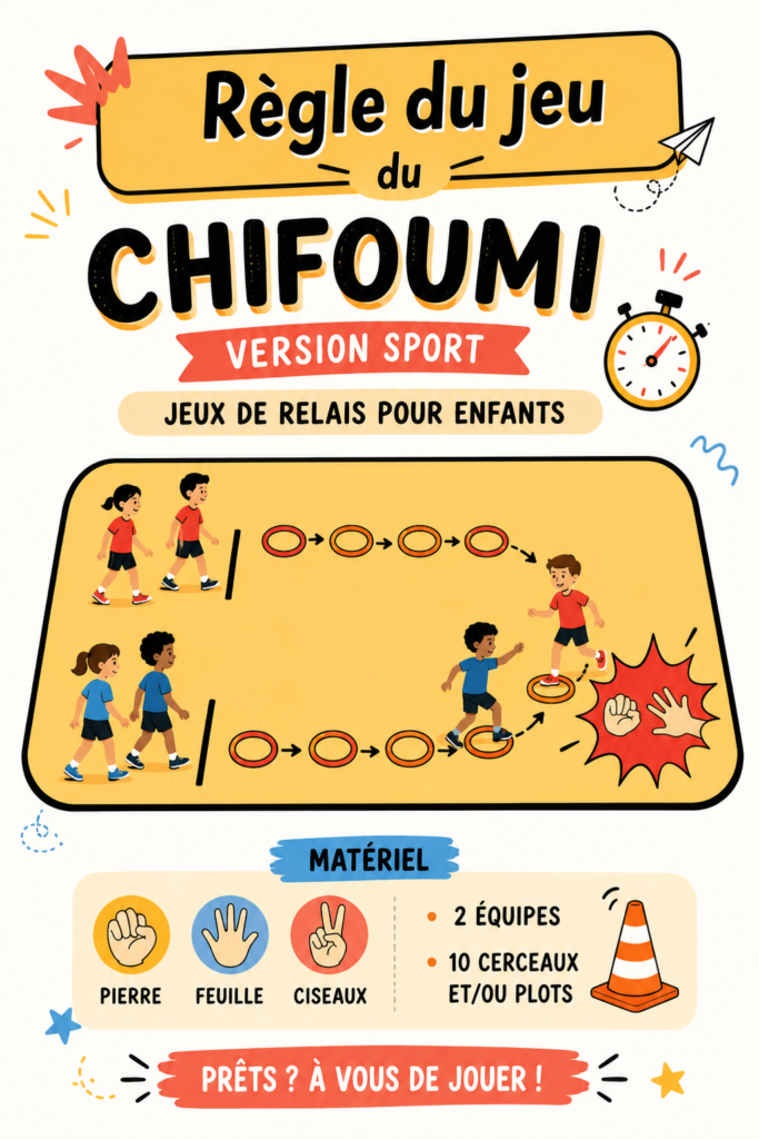 Enfants jouant à un chifoumi version sportive en plein air.