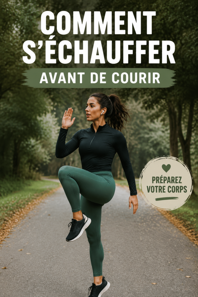 Femme en train de s'échauffer avant une course, dans un environnement extérieur lumineux.