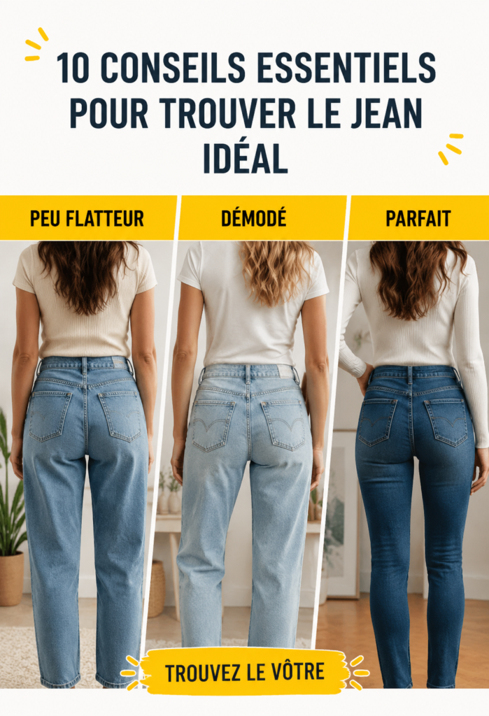 Femme essayant différents jeans pour trouver le bon fit