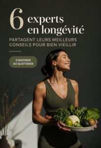 Une femme souriante pratiquant le yoga en plein air, symbolisant le bien-être et la longévité.
