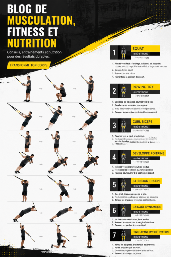 Capture d'écran d'un blog de fitness montrant des articles sur nutrition et entraînement.