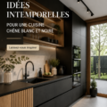 Cuisine moderne en chêne blanc et noir avec îlot central.
