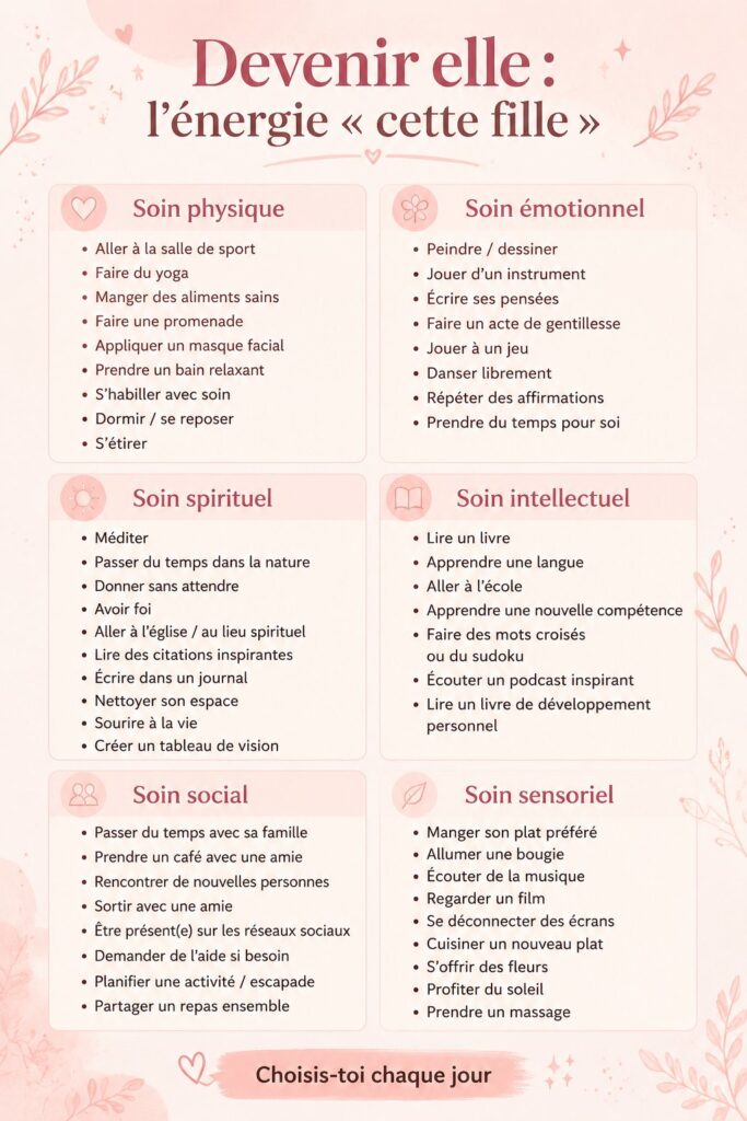 Femme souriante adoptant une routine de bien-être inspirante.