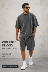 Un élégant ensemble de loisirs gris avec une coupe décontractée sur un mannequin
