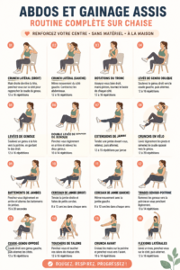 Illustration d'une femme réalisant des exercices abdos assis à la maison