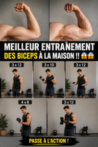 Femme faisant des exercices pour les biceps à la maison, sans équipement.