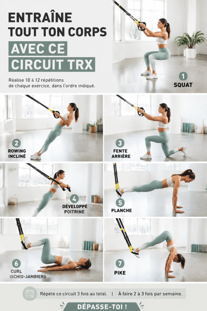 Femme s'entraînant avec un TRX à la maison, renforçant ses muscles