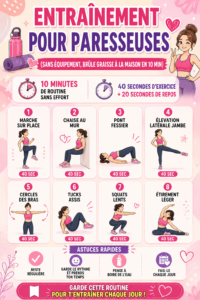 Femme souriante exécutant un entraînement doux chez elle pour brûler les graisses.