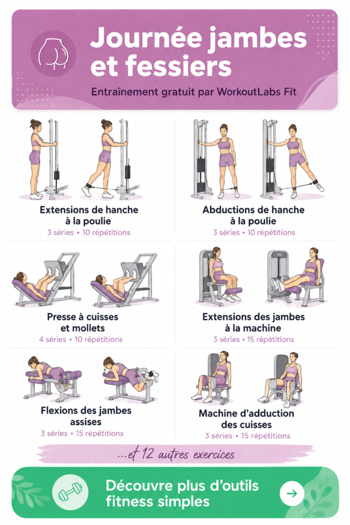 Femme en train de faire des squats dans un salon, ciblant les jambes et les fessiers.