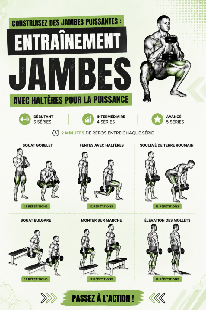 Femme réalisant un exercice de squat avec des haltères pour renforcer ses jambes